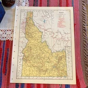 1949 Idaho/Illinois Map Ready to Frame 9 1/4” x 12 1/4” with Railroad L…